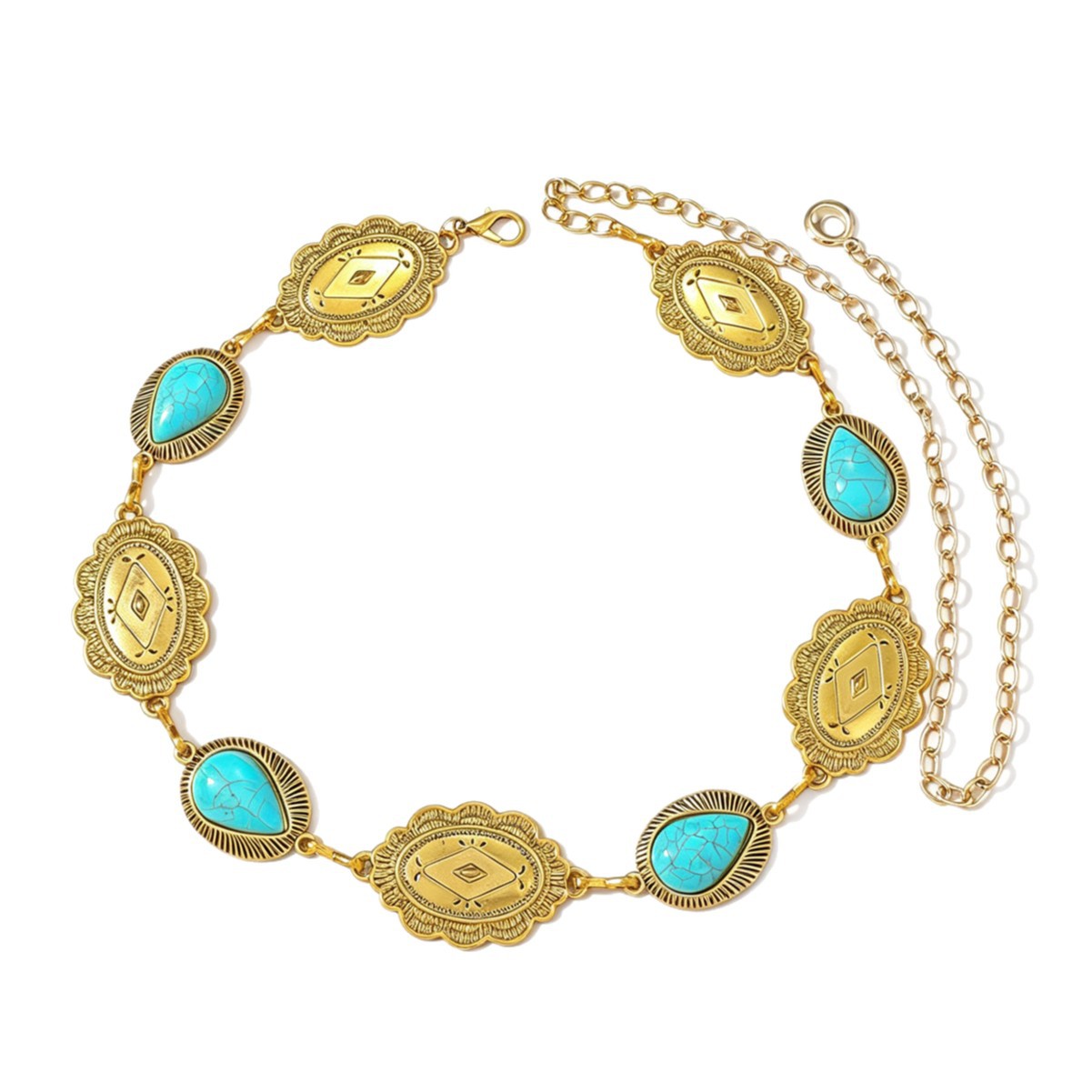 Cadena de cintura vintage con turquesa joya corporal mujer_voghion.com