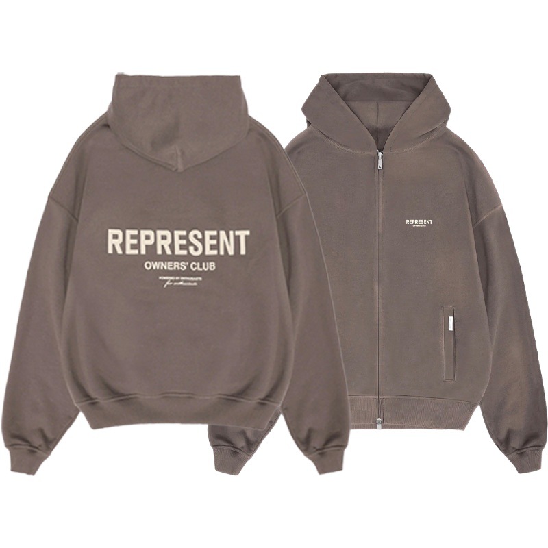 Marca de moda transfronteriza REPRESENTAR PROPIETARIOS CLUB lema cremallera cardigan hombres y mujeres sueltos suéter con capucha
