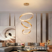 北欧轻奢大气loft公寓创意艺术别墅客厅楼梯吊灯led圆环灯餐厅灯