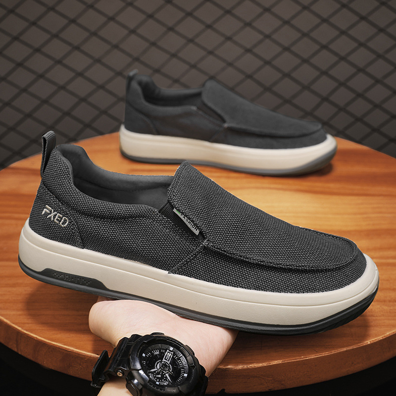 Men's shoes breathable old Beijing cloth shoes casual men's canvas shoes lazy one pedal soft-soled work shoes_voghion.com