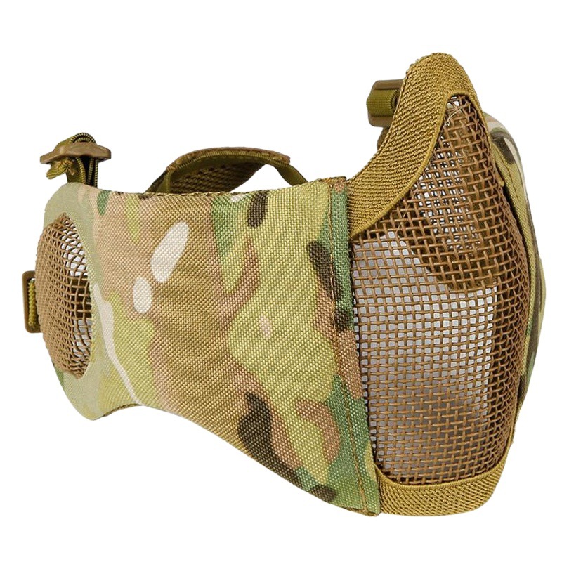 Cross-border Amazon Tactical Steel Wire Protective Mask Outdoor Real Person CS Face and Ear Protection Integrated Half Face Mask