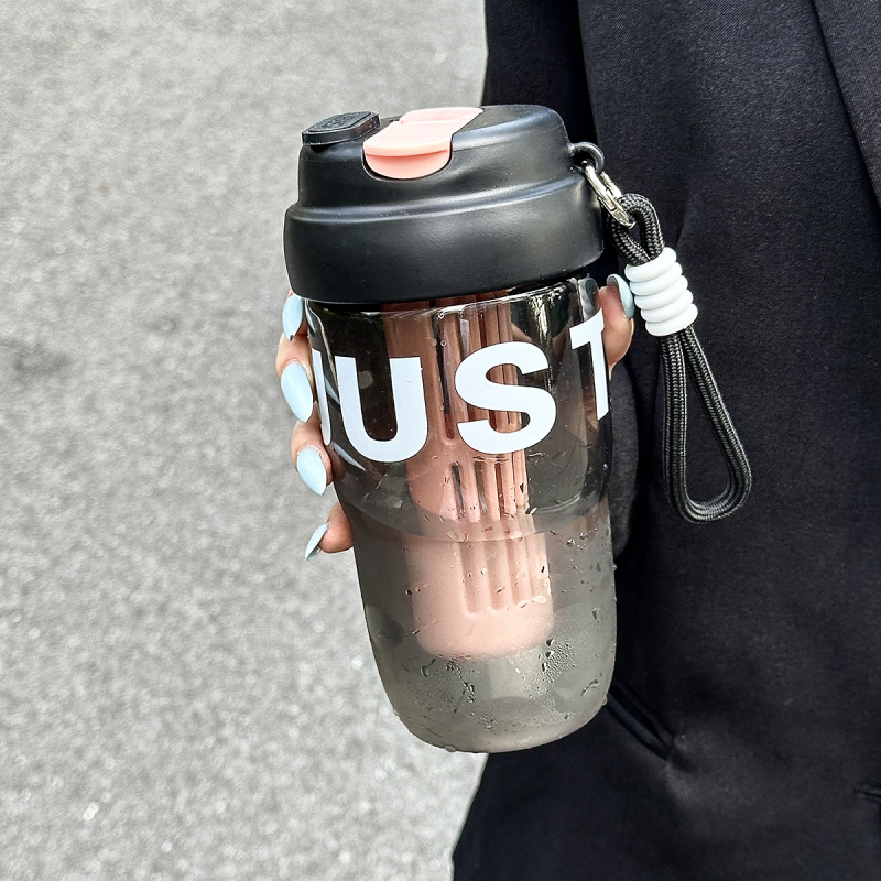 おしゃれな新しい高見えストローカップ、茶隔離、漏れ防止、持ち運び用ロープ付きプラスチックカップ、ポータブルダブルドリンクハンドルタンブラー|undefined