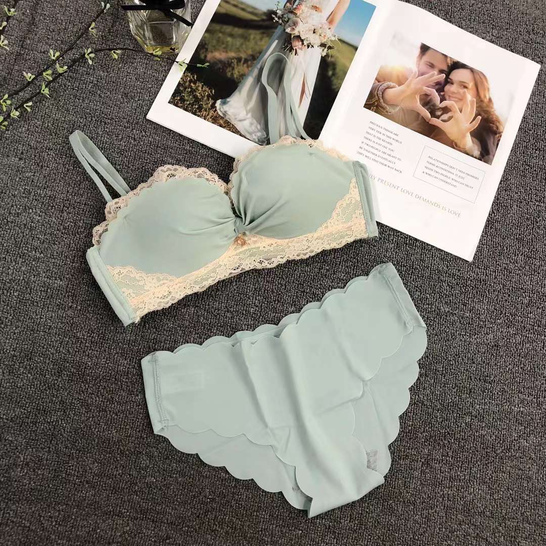 Vietnam Malasia nuevo pecho brillante pequeño push up ajustable medio grueso taza de algodón suave sujetador traje