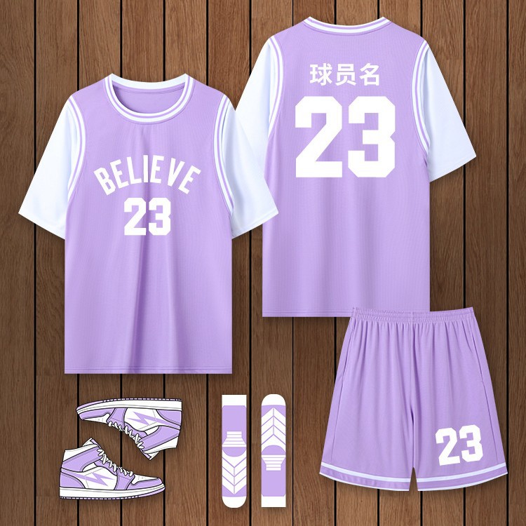 Fake Two-Piece Basketball Uniform Suit for Men and Women, Customized Student Short-Sleeved Class Uniform Jersey, Kidsren's Game Sports Team Uniform