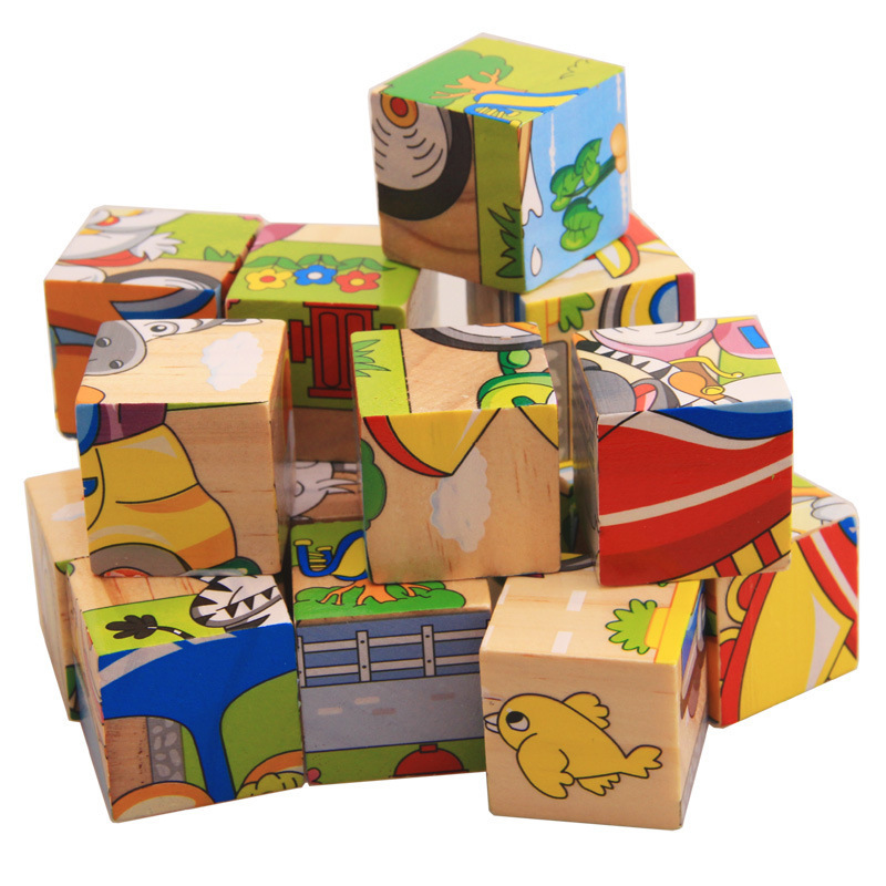 Rompecabezas de madera de 16 piezas para niños 3D tridimensional pintura de seis caras 3-6 años bebé educación temprana iluminación educativa bloques de construcción juguete