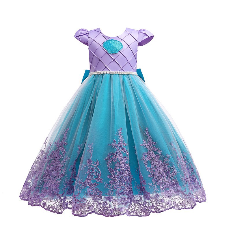 Vestido Infantil de eBay para Niñas, Diseño de Encaje con Lazo de Princesa Sirena, Traje de Actuación para Niñas