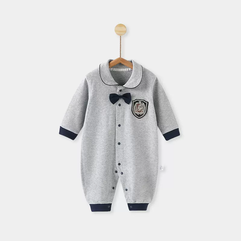 婴儿连体衣周岁礼满月宝宝哈衣春秋英伦爬服翻领绅士风外出服洋气