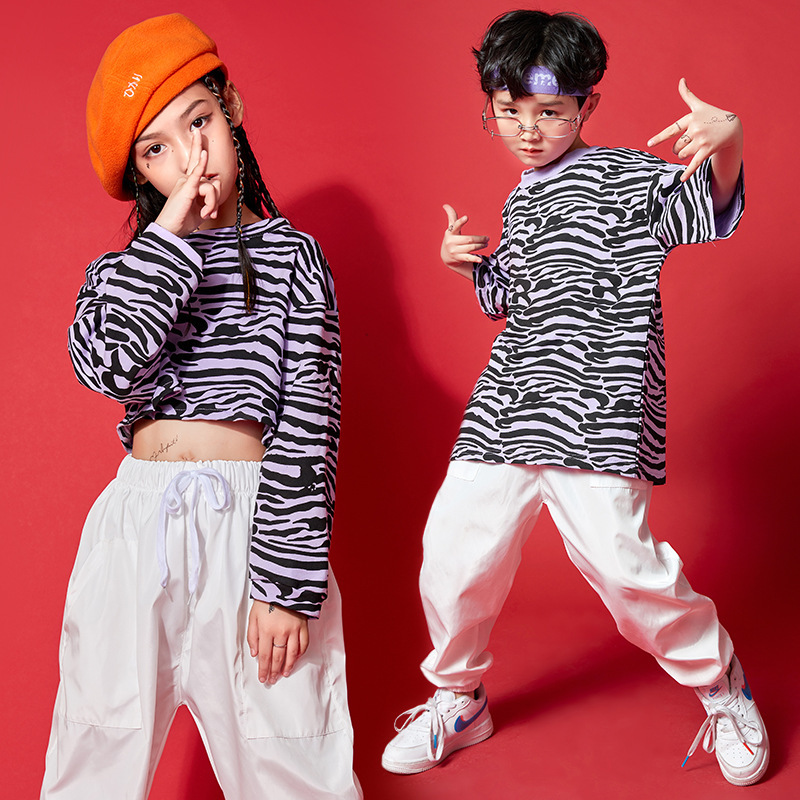 Girls dance suit Girls boys hiphop street rapper jazz dance outfitsperformances take handsome zebra pants jazz dance