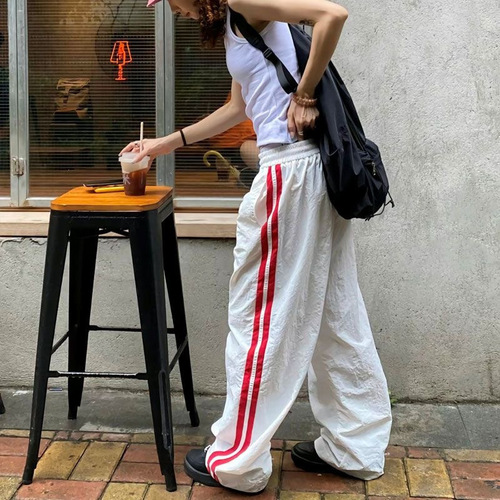 Wholesale Women's Loose Straight Leg Straight Leg Striped Full Leg Pants for Spring and Autumn in 2025, Color Blocking Style, Sporty