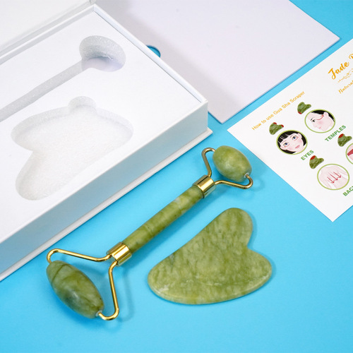 New Jade Gua Sha Roller for Beauty Salon, Therapeutic Gua Sha Massage Roller, Factory Supply Jade Gua Sha Set