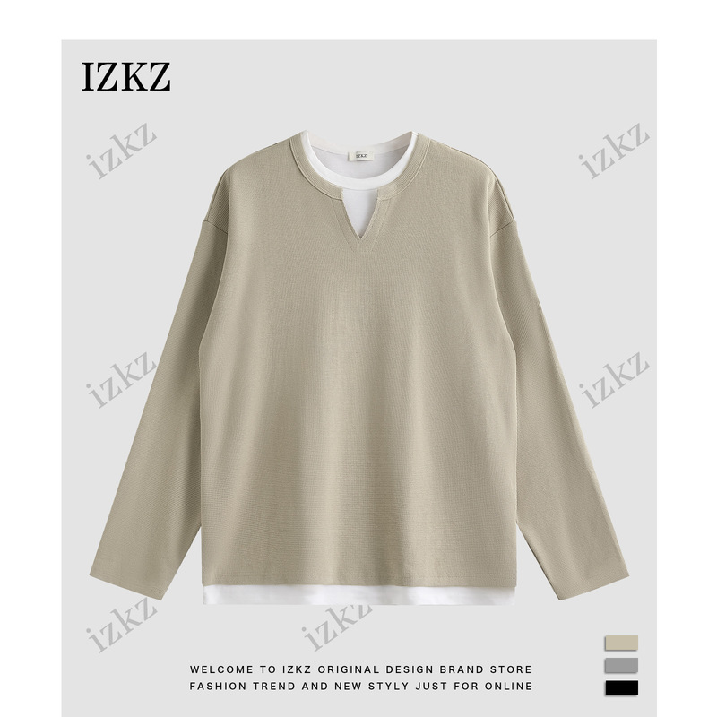 Bai Ze IZKZ | fake two designer simple fashion Joker lazy wind long sleeve sweater T24316