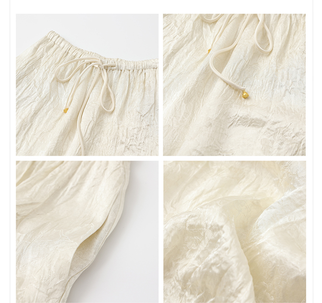 Quần culottes nữ ống rộng chất acetate phong cách Trung Quốc mới — Màu vàng, Màu hồng, Màu trắng chi tiết 10