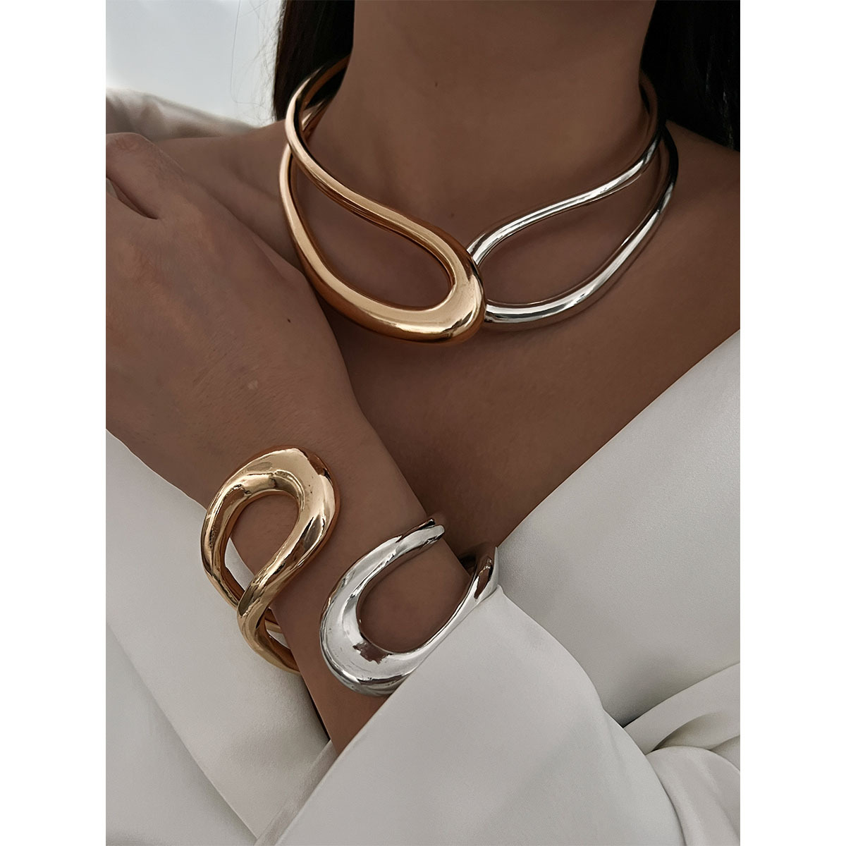 98g Weight Choker, Necklace, Jewelry Set Classification 1 Piece Quantity Daily, Tea Party Occasion Alloy, Metal Material Irregular, Geometric Pattern Women's Gender Retro, Exaggerated, Simple Style, Classic Style Style 1 Piece Irregular Geometric Choker Necklace Jewelry Set Alloy Metal Women's Retro Exaggerated Simple Style Choker Necklace Jewelry Set 3