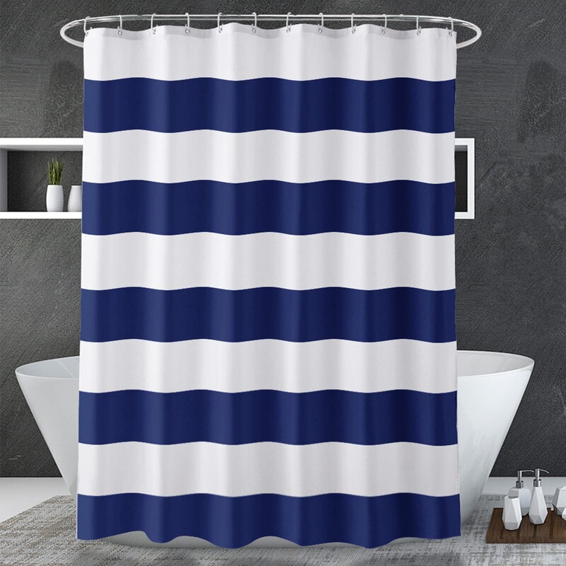Cross-Border Striped Navy Blue Classic Multi-Pattern Digital Print Bathroom Shower Curtain Waterproof and Mildew-Proof Partition Curtain