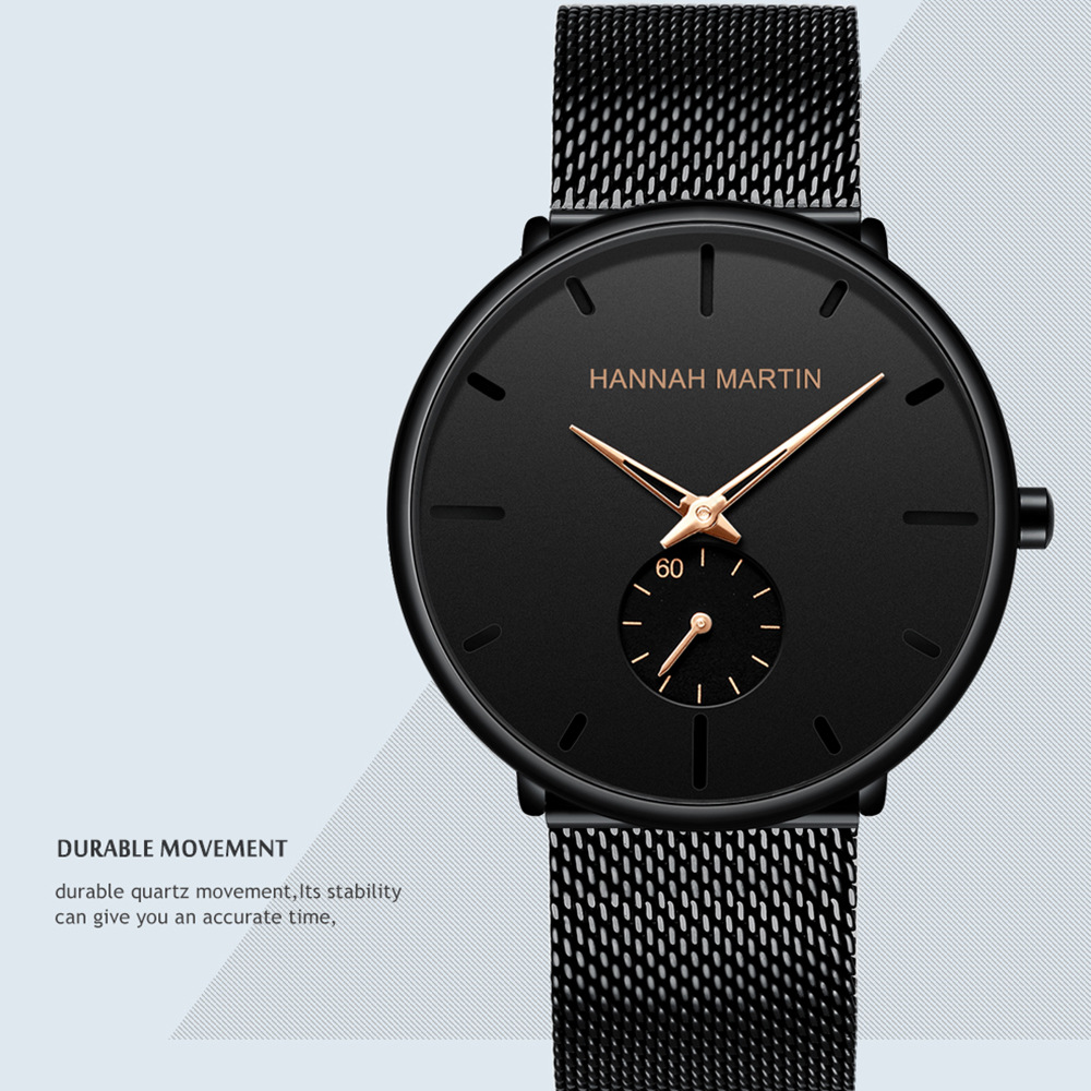Popular Men's Casual Versatile Hannah Martin Quartz Watch Steel Band Black Watch Trendy Sports Watch_voghion.com