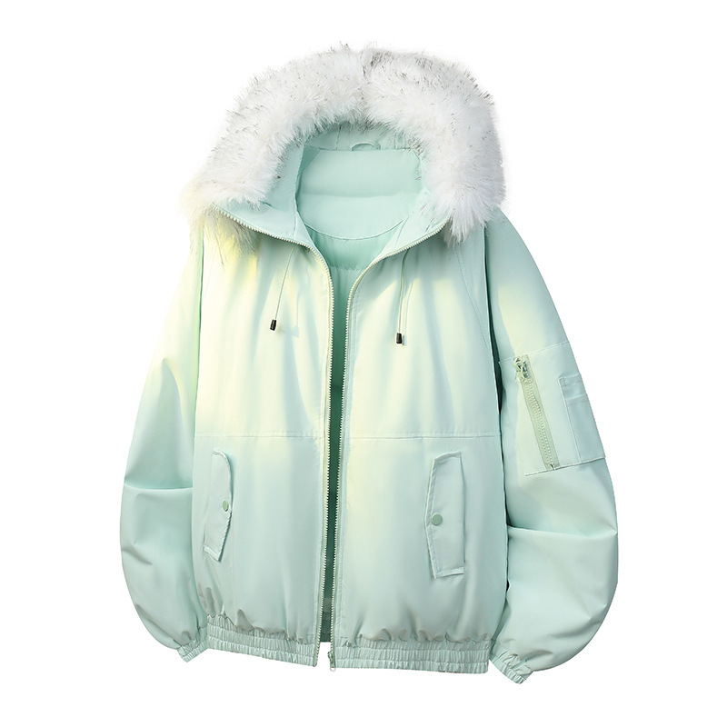Wholesale foreign trade winter new Korean style couple's warm cotton coat, unisex versatile hooded jacket with detachable fur collar