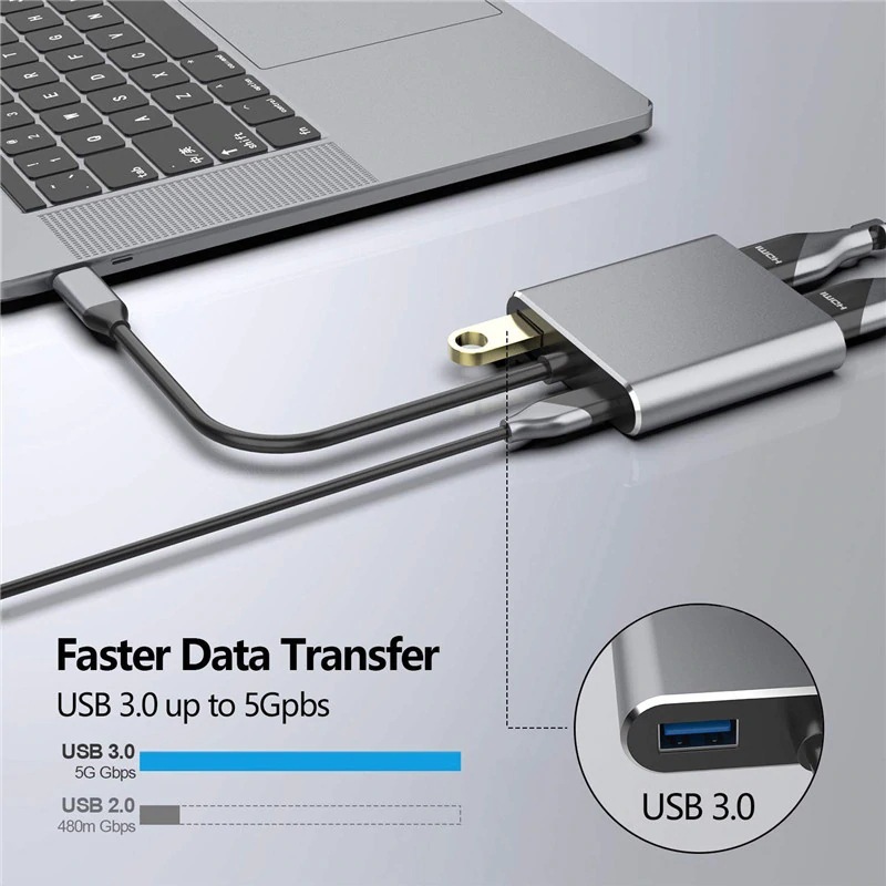 クロスボーダータイプcから4-in-1デュアルhdmi+3.0usb+pd高精細Macbook同一ディスプレイデュアルスクリーンハブコンバータ|undefined