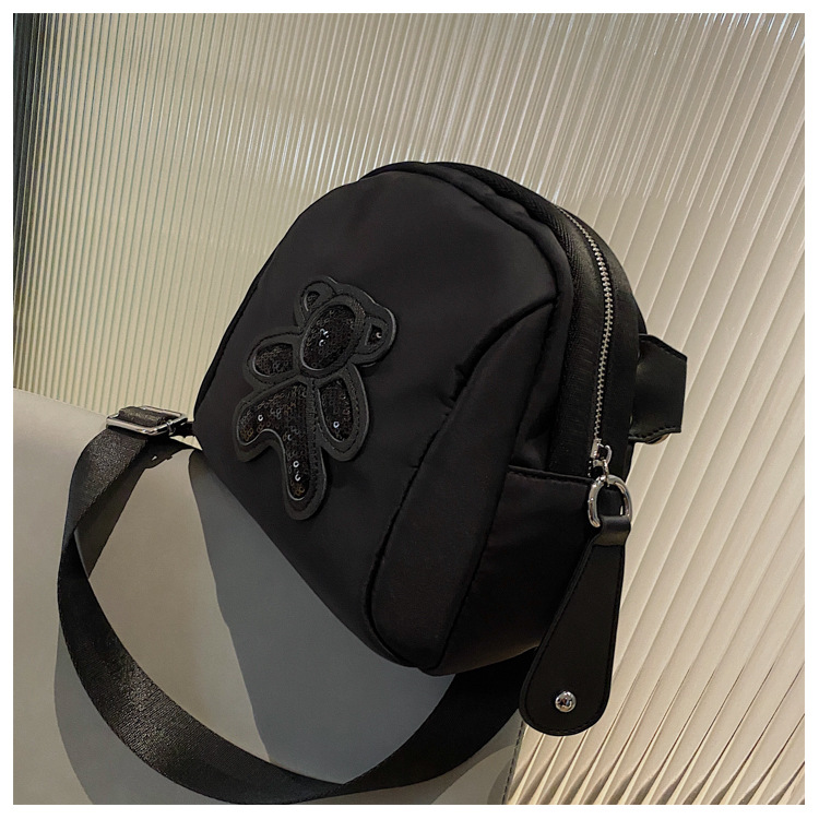 commuter leisure bear sequined Oxford cloth bag crossbody bag chest bag shell bag_voghion.com