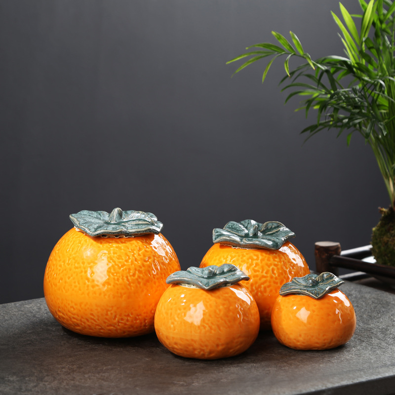 Ceramic Good Fortune Orange Tea Can with Fruits Simulation Seal Can Strawberry Candy Can Wedding Celebration Handout Gift Wholesale
