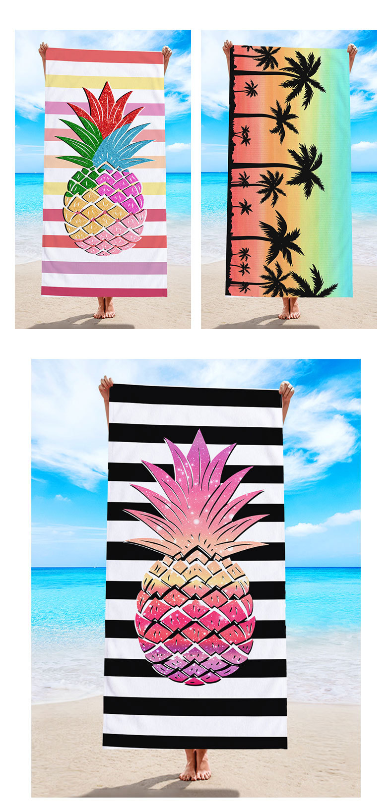 Vacation Stripe Coconut Tree Fruit Beach Towels display picture 2