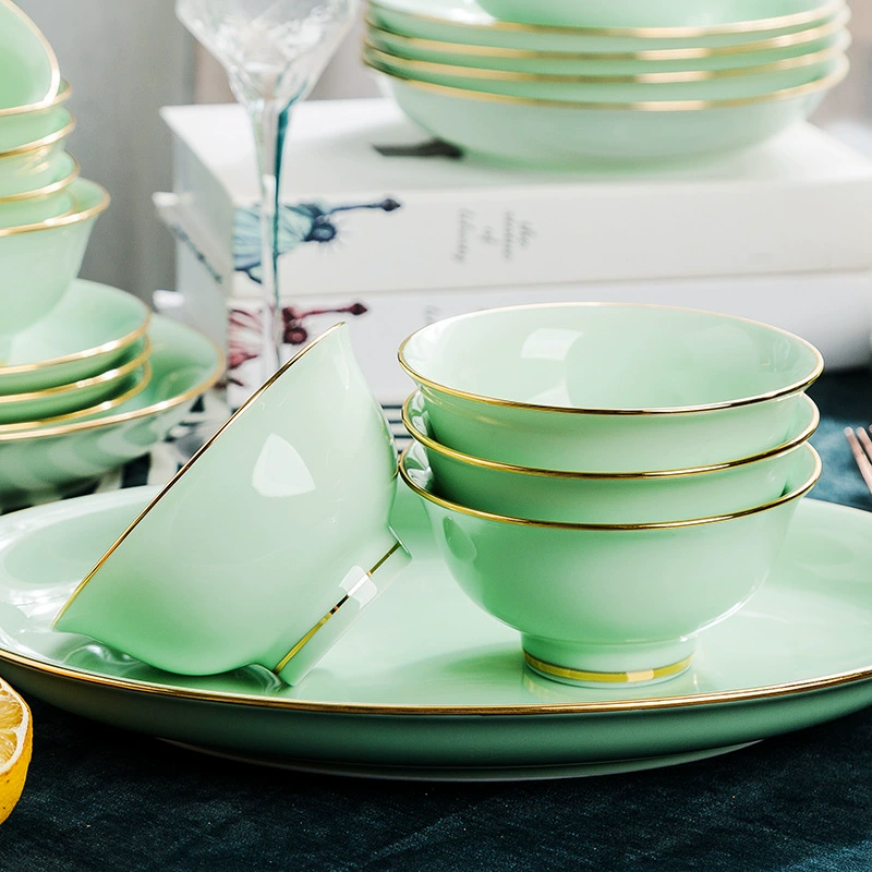 Набор посуды Jingdezhen локальная высокая температура голубая глазурь чашка тарелка полный набор комбинация подарка набор посуды из белого фарфора высокой чистоты