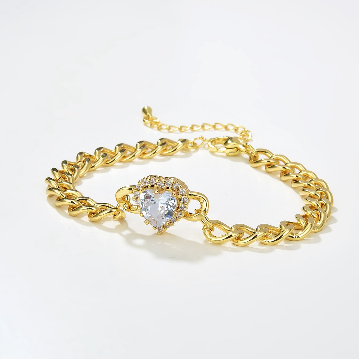 Fashion Heart Shape Copper Bracelets Gold Plated Zircon Copper Bracelets