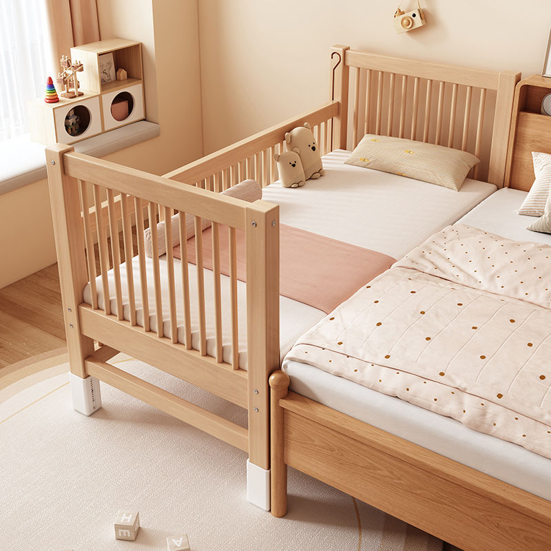 All Beech Wood Lifting Splicing Bed Children's Bed Solid Wood Crib Widened Small Bed Guardrail Large Bed Baby Child Bedside