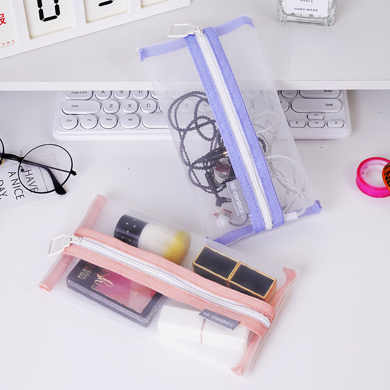 심플 투명 메쉬 연필 가방 색상 매칭 메쉬 다기능 나일론 보관 가방 학생 대용량 문구 가방 투명