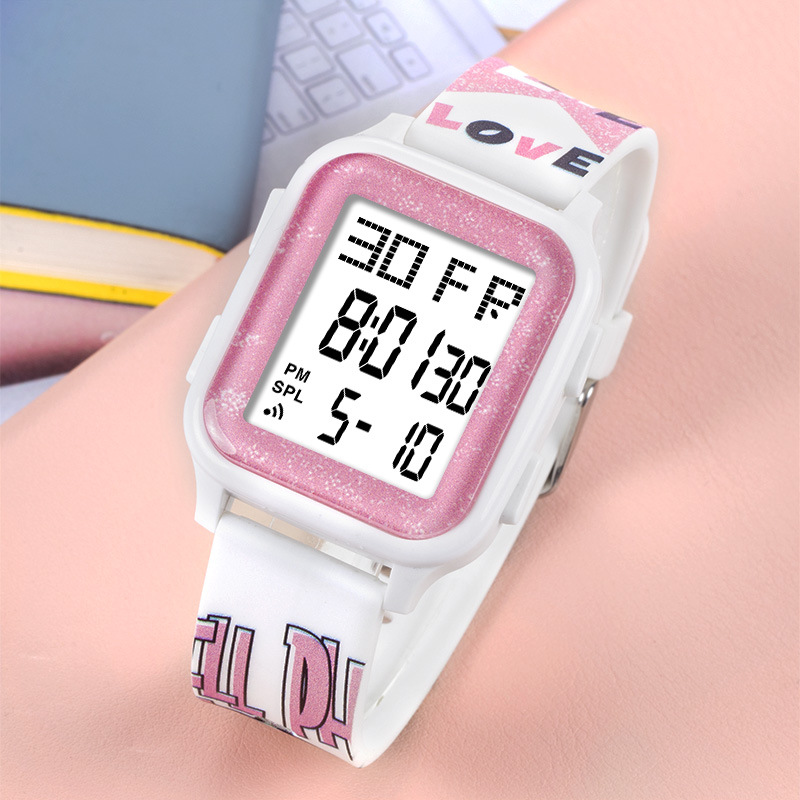 Fresco dulce pequeño cuadrado reloj electrónico estudiante deportes alarma luminosa sincronización reloj electrónico fábrica al por mayor