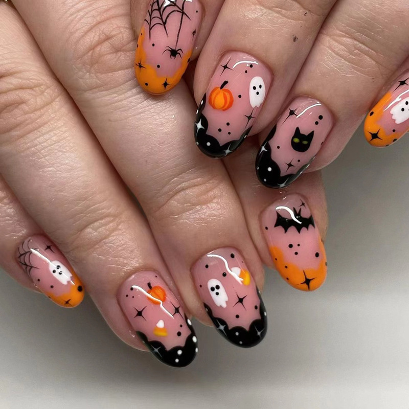 European and American New Halloween Series Nail Pumpkin Funny Nail Patch Holiday Nail Fake Nail Patch