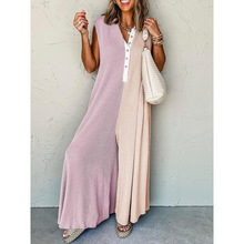 L 76316 Stripe print V-neck one-piece jumpsuit ����ӡ�� V ��