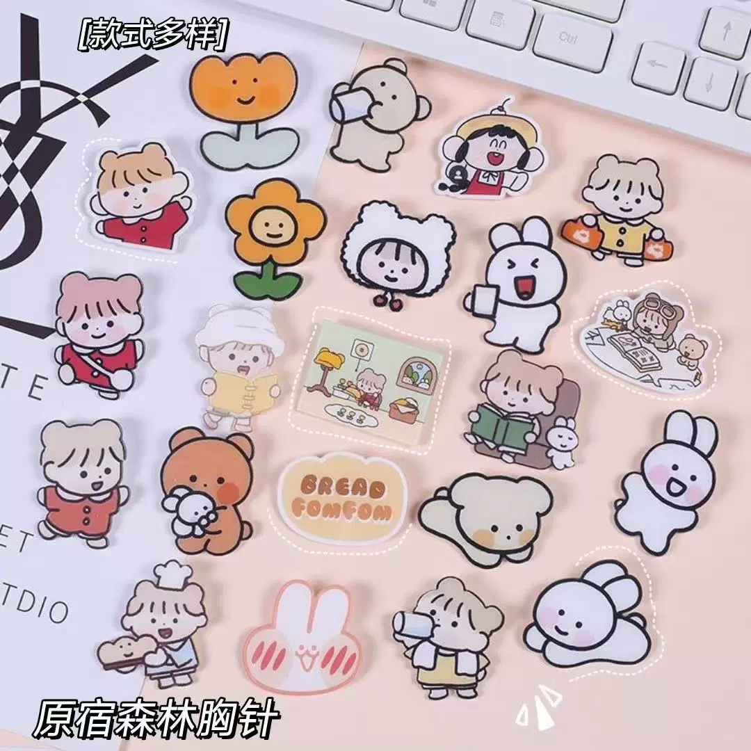 Корейская акриловая брошь ins, мультяшный милый медведь, кролик, одежда, школьная сумка, значок, аксессуары, шляпа