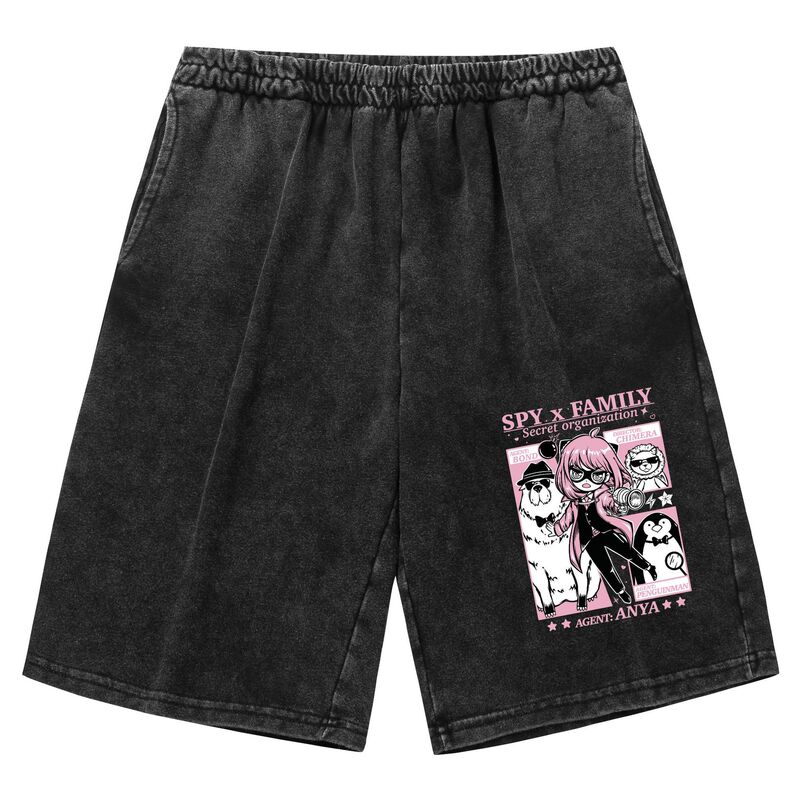 Cross-border washed old vintage shorts men's and women's spy play house Spy X Family printed leisure sports