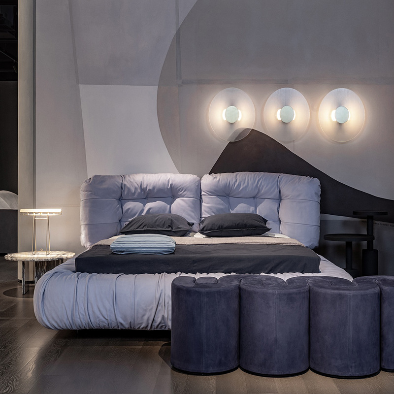 Celisa Modern Minimalist Matte Full Leather Double Bed Italian Master Bedroom Cloud Fabric Bedding 1.8 meters