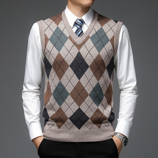 Wool Men's V Neck Vest 2025 Autumn and Winter Thickeneded and Enlarged Casual Slim Middle-Aged Men's Sleeveless Vest Sweater
