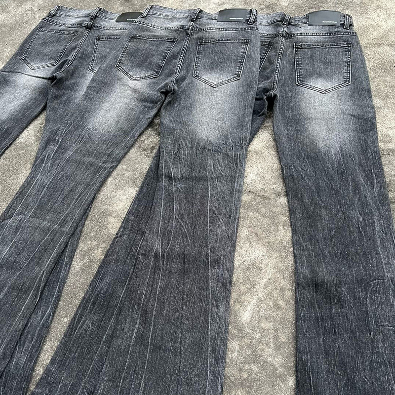 DC Retro Black Bamboo Cotton Flared Jeans High Version Faded Lightning Pattern for Men And Women mid Waist Straight Pants_mkmklike.com