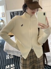 美式小立领双拉链开衫毛衣女打底春装冬季设计感刺绣上衣针织外套