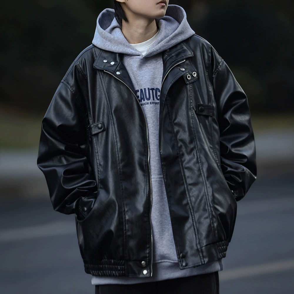 Весна и осень Американский Ретро Авиатор PU кожаная куртка для мужчин и женщин Модная свободная кожаная куртка с воротником-стойкой Топ