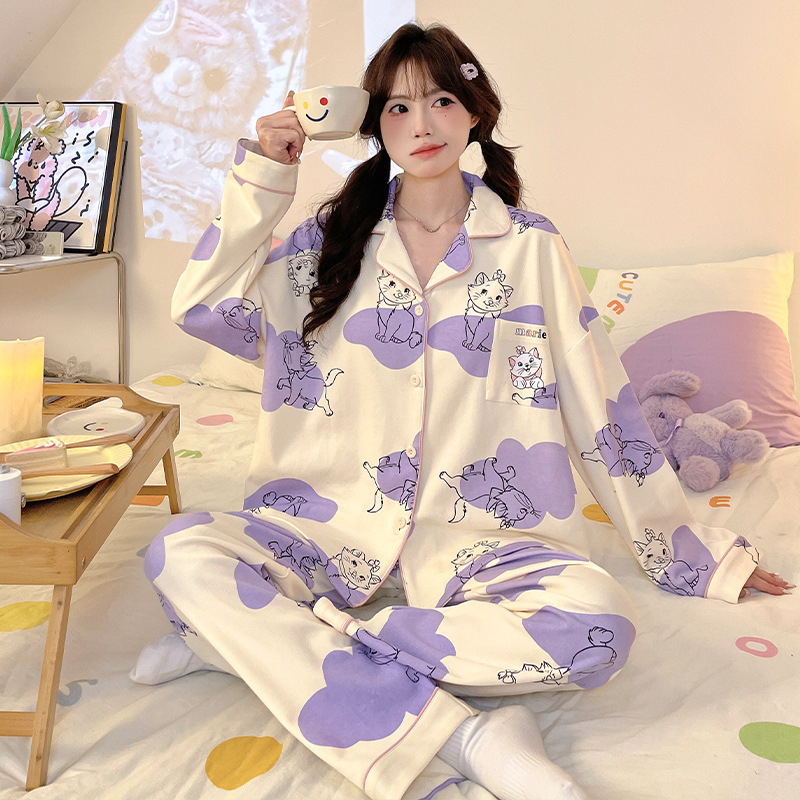 Spring and Autumn new women's pajamas cotton long-sleeved trousers suit cardigan lapel confinement clothing women's autumn and winter home wear Spring and Autumn new women's pajamas cotton long-sleeved trousers suit cardigan lapel confinement clothing women's autumn and winter home wear
