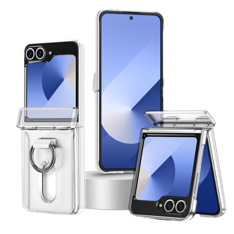 Samsung zflip7用耐衝撃透明スマホケース、zflip6用リング付き2in1中軸保護カバー、フルカバーPC|undefined