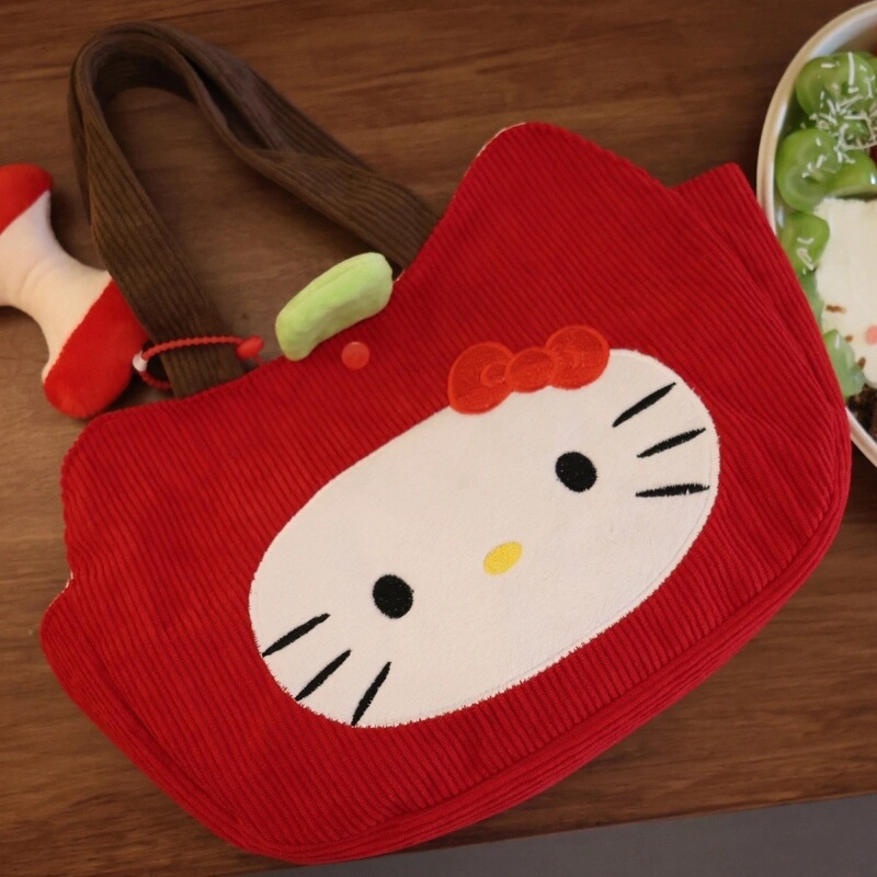 New Apple Kitty Cute Corduroy Handbag Commuting Bag Storage Bag Portable and Versatile