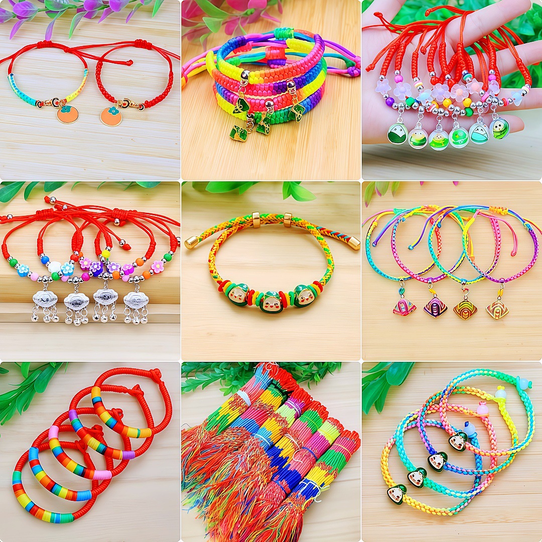 Hot Selling Handmade Woven Children Adult Sachelet Tiger Zongzi Hand Rope Bell 2025 Dragon Boat Festival Colorful Rope Bracelet