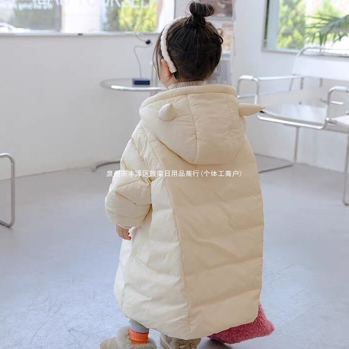儿童羽绒服牛角小恶魔男童女童长款过膝保暖秋冬连帽宽松外套韩版