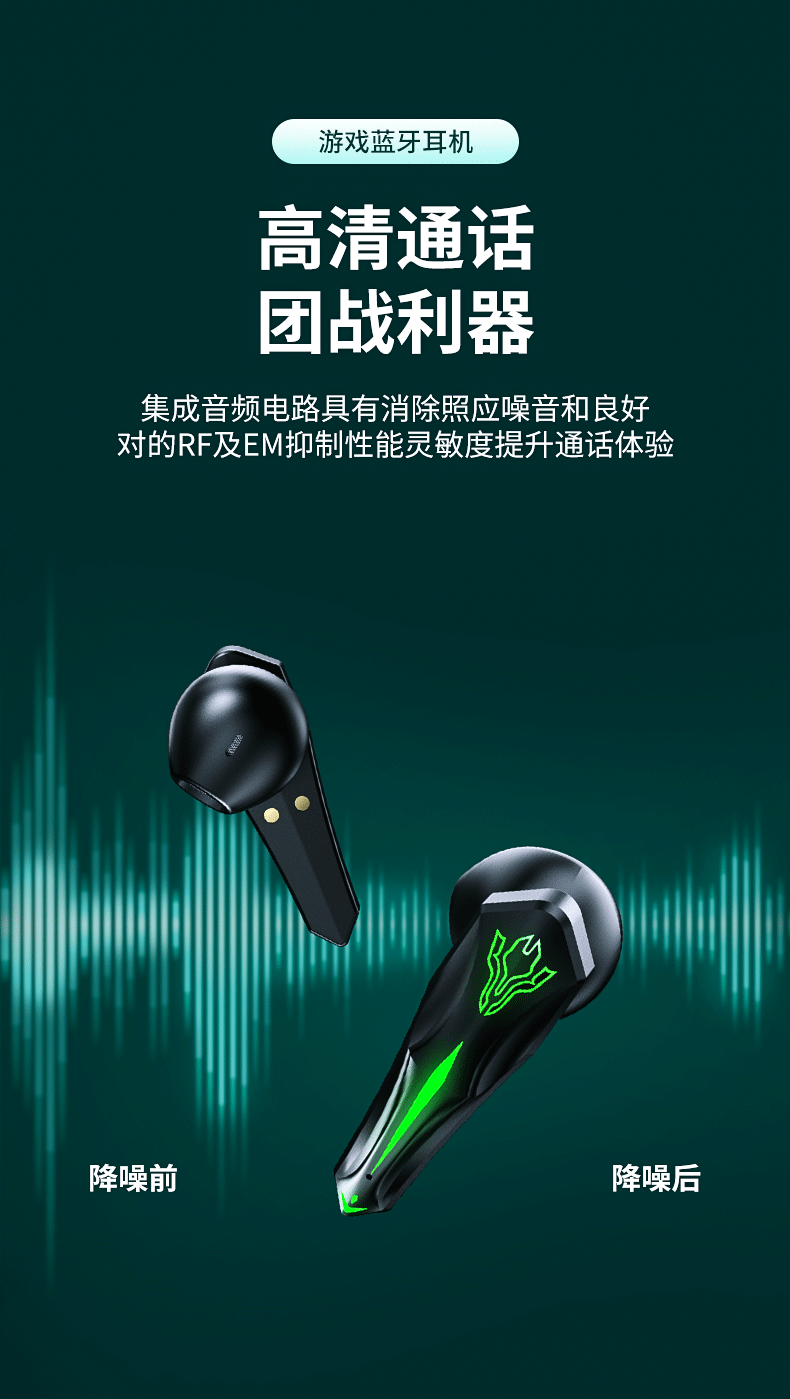 Kablosuz Bluetooth kulaklık, e-spor oyuncusu, siyah teknoloji, yarı kulak içi, Amazon'un popüler spor gürültü azaltma dijital ekran özel modeli