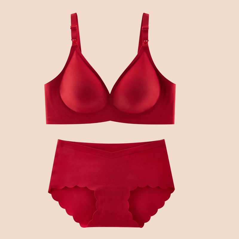 Big Red Pregnant Women's Underwear Panties Set This Life Year Marriage Pregnancy Lactation Bra Gathering Anti-sagging Feeding