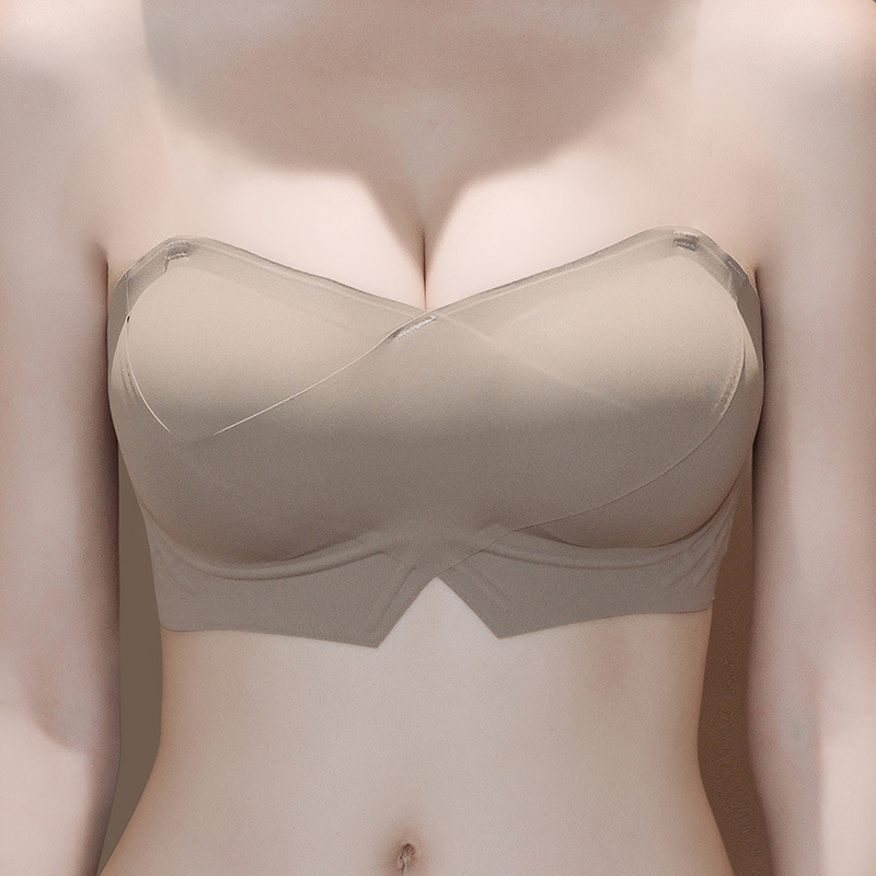 Ropa interior de expansión sin tirantes de las mujeres cofre pequeño pecho grande push up sólido antideslizante sujetador anti-exposición sujetador de dibujos animados sin costuras