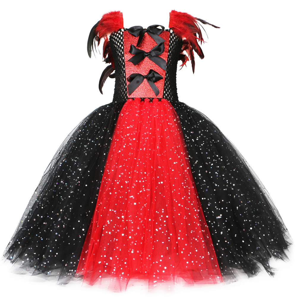 Abbigliamento per bambini Vestito da vampiro e zombie per bambini Costume da cosplay di Halloween per ragazze Vestito da tutù in tulle a rete_voghion.com