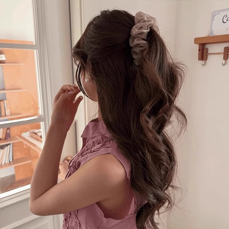 メッシュプリーツバナナクリップ、大きなふわふわヘアボリュームポニーテールクリップ、後頭部の半分に結ばれたヘアクリップ、2025新しい縦型クリップ|undefined