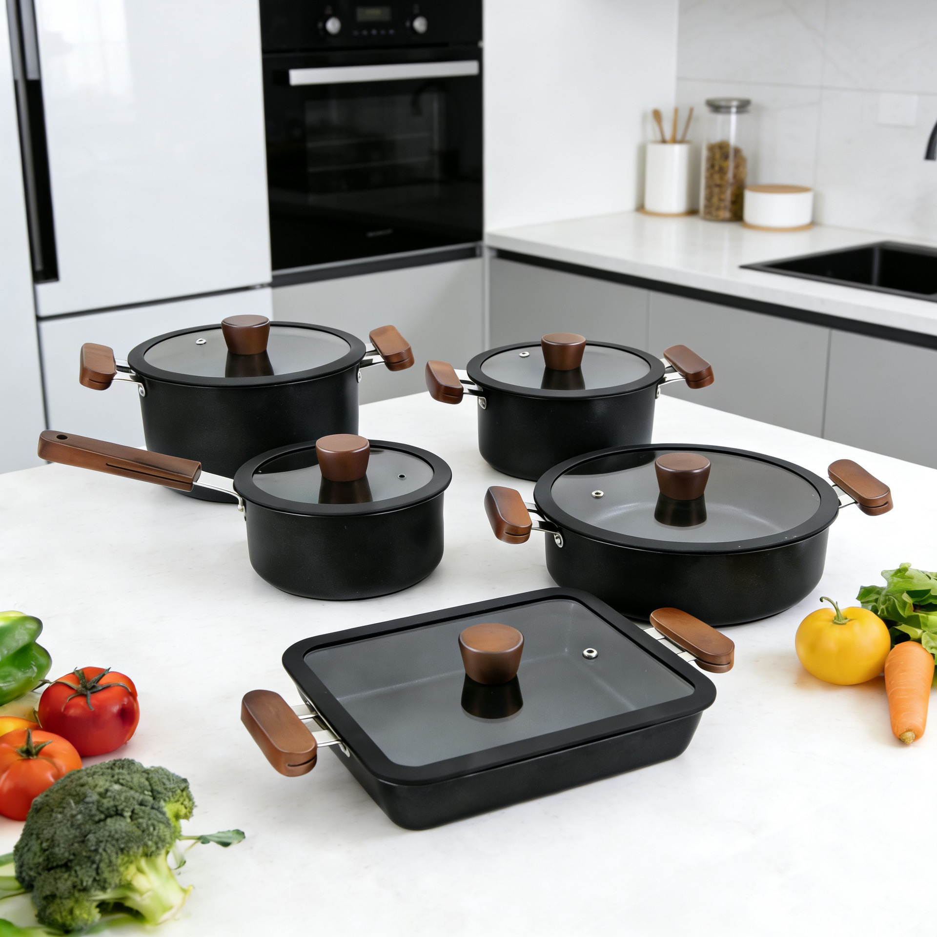 Kastrullset i rostfritt stål 10 delar non-stick grytor_voghion.com