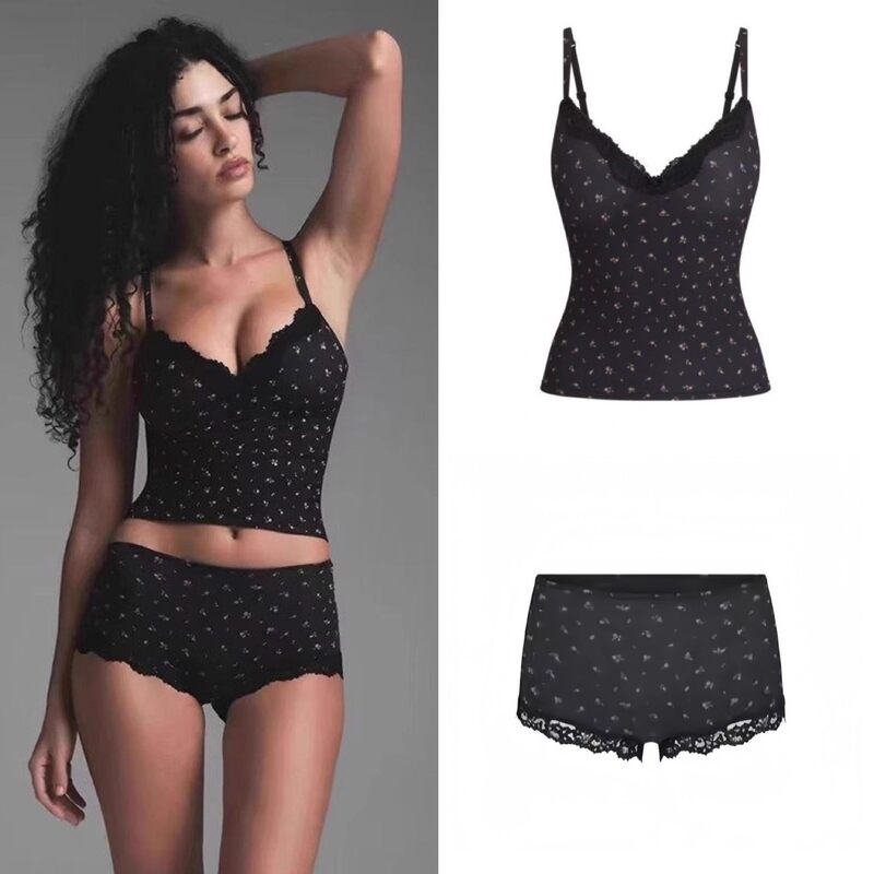 Sk·Kardashian Fits Everybody Lacepush Lace Floral Camisole with Padded Set